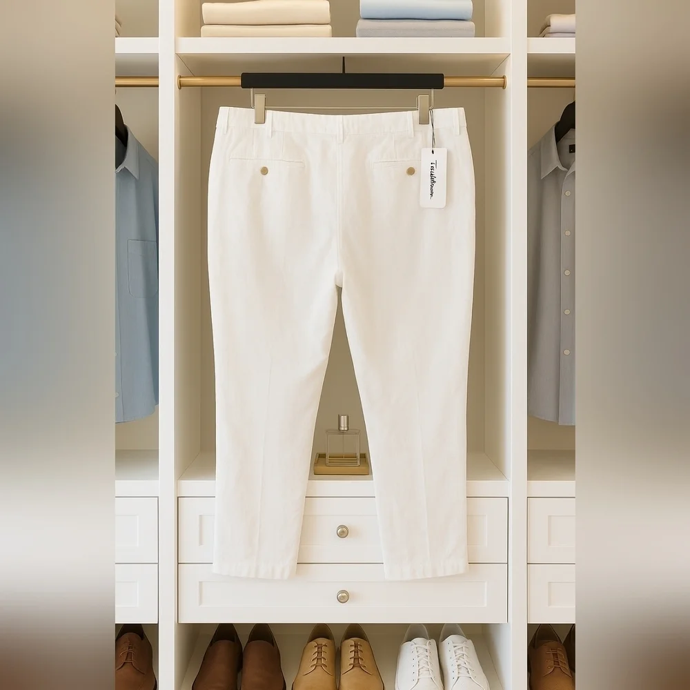 Linen Men 48x32 White Weekend Vacation Cruise Resort Relaxed Fit Pants New